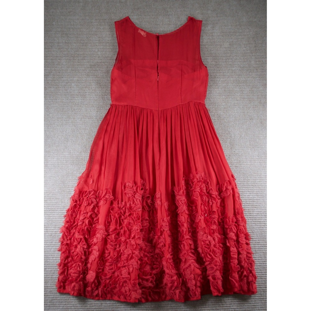 Anthropologie Tiny Caridad Ruffled Dress Red Rosette Mesh Silk Flaw Size 4 - Picture 5 of 11